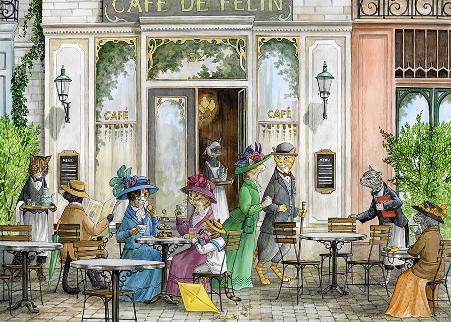 Vintage Kat Café Illustratie Behang