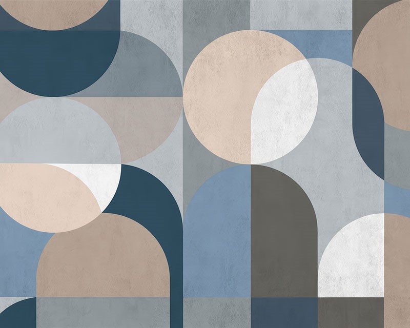 Blauw getinte geometrische behang 