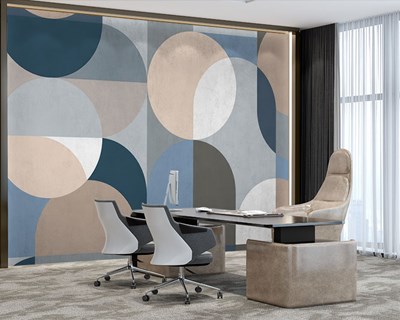 Blauw getinte geometrische behang 