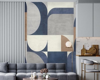 Blauwe koffie geometrische vorm behang