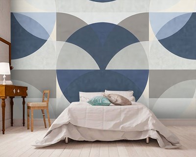 Blauwgrijs geometrisch patroon behang 