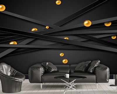 Gouden ballen op zwarte achtergrond behang