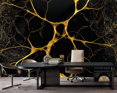 Gold Gestreepte Zwarte Marmeren Behang