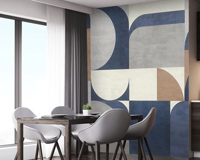 Blauwe koffie geometrische vorm behang