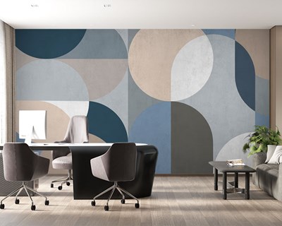 Blauw getinte geometrische behang 