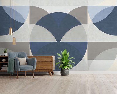 Blauwgrijs geometrisch patroon behang 