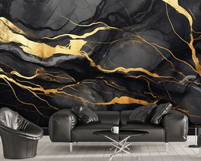 Zwart en goud marmeren patroon behang 