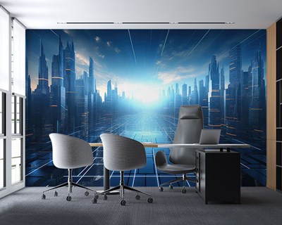 Toekomstige digitale stad als thema voor behang 