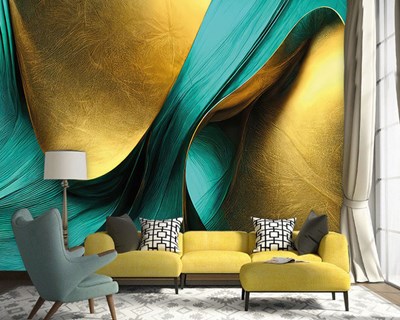3D Goud Turkoois Abstract Pattern Behang