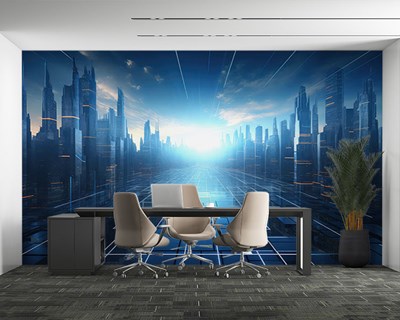 Toekomstige digitale stad als thema voor behang 