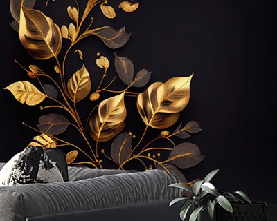 Artistiek goudbladig zwart behang