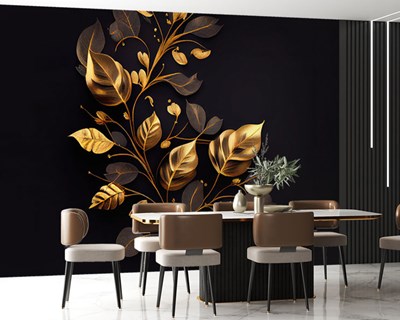 Artistiek goudbladig zwart behang