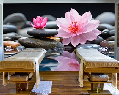 Roze lotusbloem en zenstenen behang 