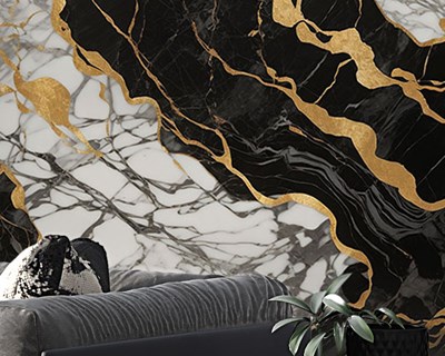 Goudaderig marmerlook behang 