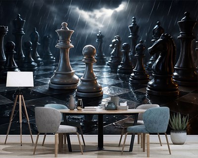 3D-schaakstukken-behang