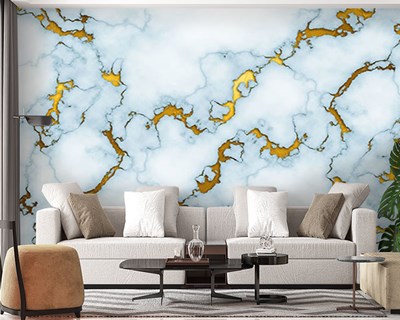 Goud gedetailleerd wit marmeren patroon behang