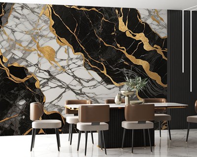 Goudaderig marmerlook behang 