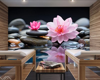 Roze lotusbloem en zenstenen behang 