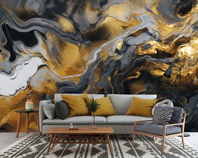 Gold Zwart Wit Marmeren Behang 