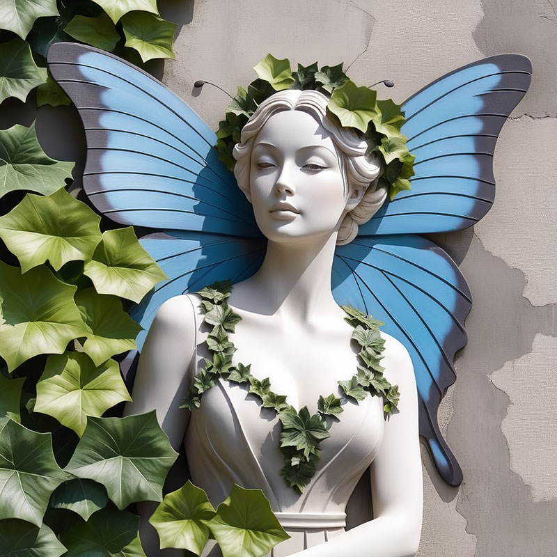Blauwgevleugelde fee-standbeeldbehang