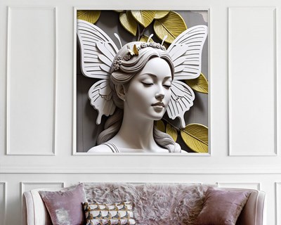 Witte vlinder met vleugels sculptuur behang