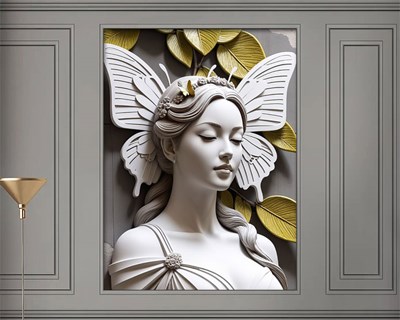 Witte vlinder met vleugels sculptuur behang