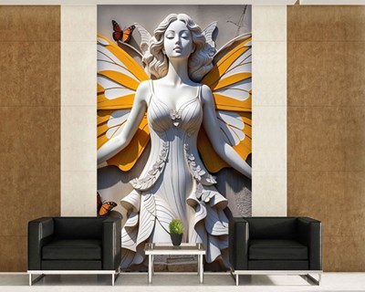 Oranje vlinder met vleugels sculptuur behang