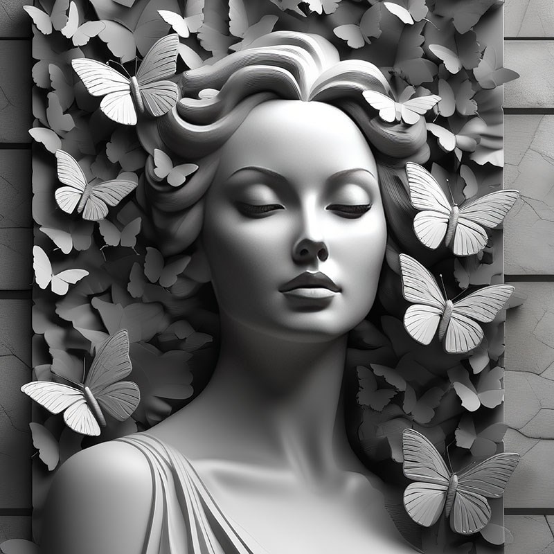 Vlinder en vrouwenbeeltenis muurbehang