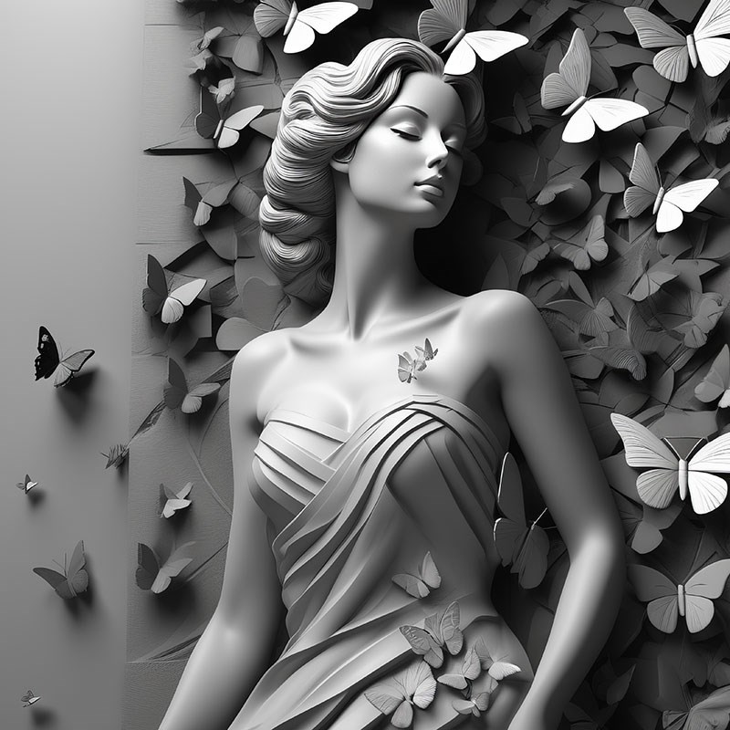Grijze vlinder vrouw standbeeld behang