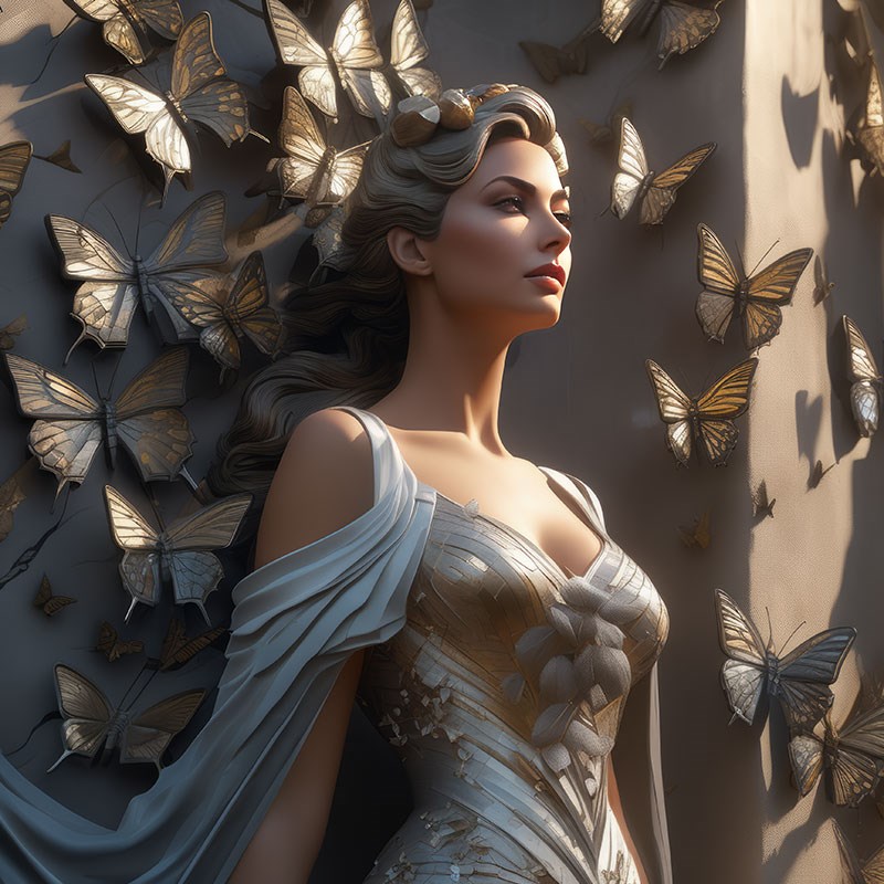 Vlindergodin beeld wandbehang