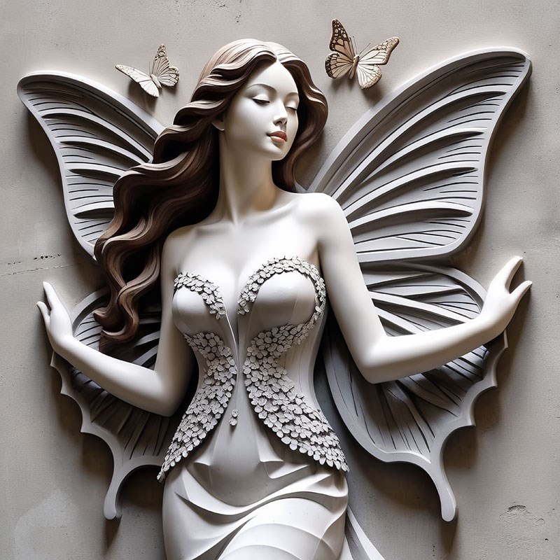 3D vlinder en vrouw beeld muurbehang
