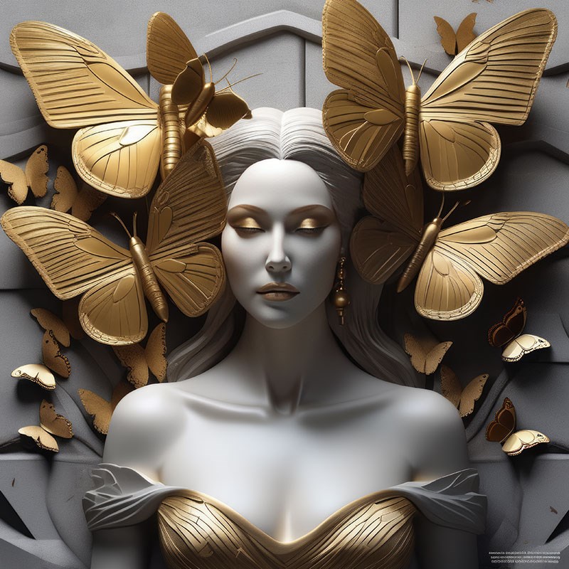 3D Gold Vrouwenbeeld muurbehang