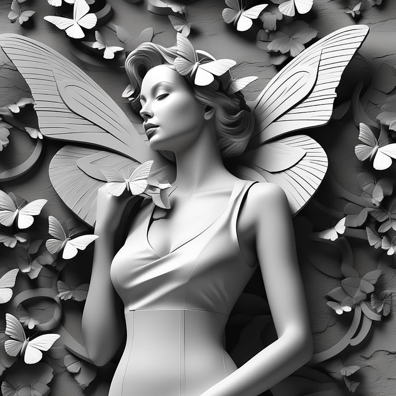 3D Vlinder Vleugels Vrouw Beeld Wandbehang