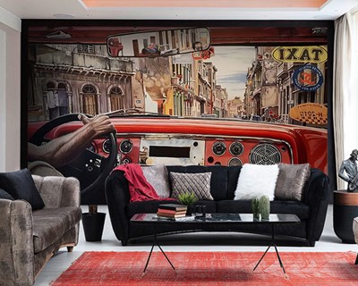 Nostalgisch rood taxi-thema behang