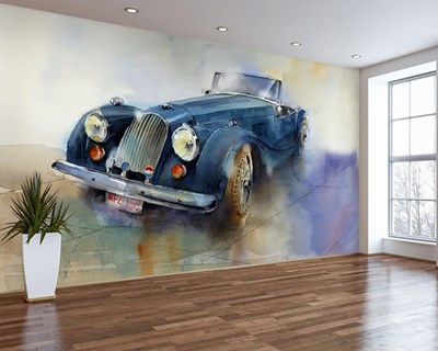 Waterverf Blauw Klassieke Auto Behang