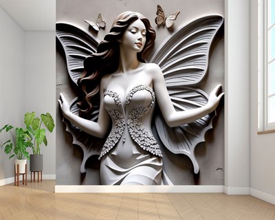 3D vlinder en vrouw beeld muurbehang
