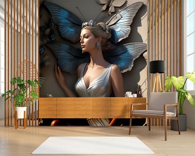 Vlinder Esthetische Vrouw Beeld Wandbehang