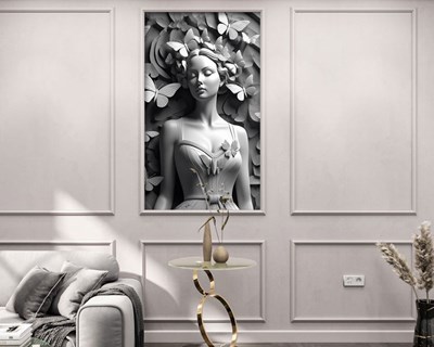 3D vlinder vrouwenbeeld muurschildering