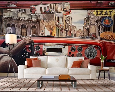 Nostalgisch rood taxi-thema behang