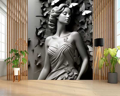 Grijze vlinder vrouw standbeeld behang