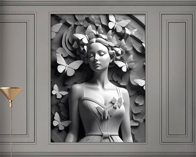 3D vlinder vrouwenbeeld muurschildering