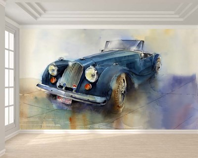 Waterverf Blauw Klassieke Auto Behang