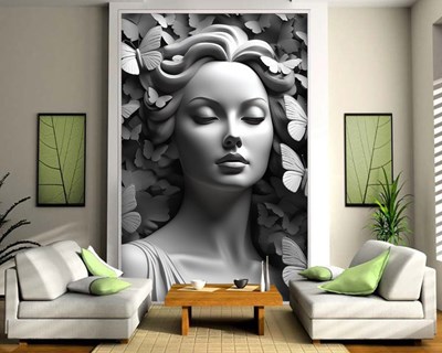 Vlinder en vrouwenbeeltenis muurbehang