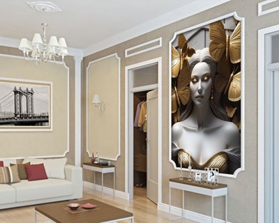 3D Gold Vrouwenbeeld muurbehang