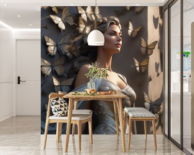 Vlindergodin beeld wandbehang