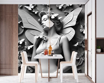 3D Vlinder Vleugels Vrouw Beeld Wandbehang