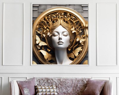 Gouden lijst met vrouwelijk beeld als thema behang