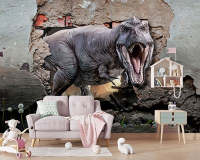 T-Rex Kinderkamerbehang dat uit de muur komt