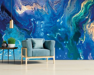 Levendig blauw marmerpatroon behang 