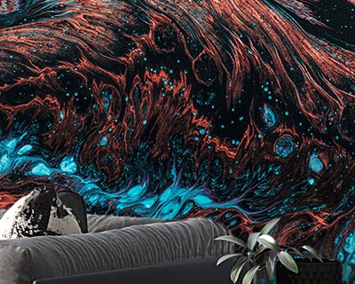 Zwart Turquoise Marmeren Behang 